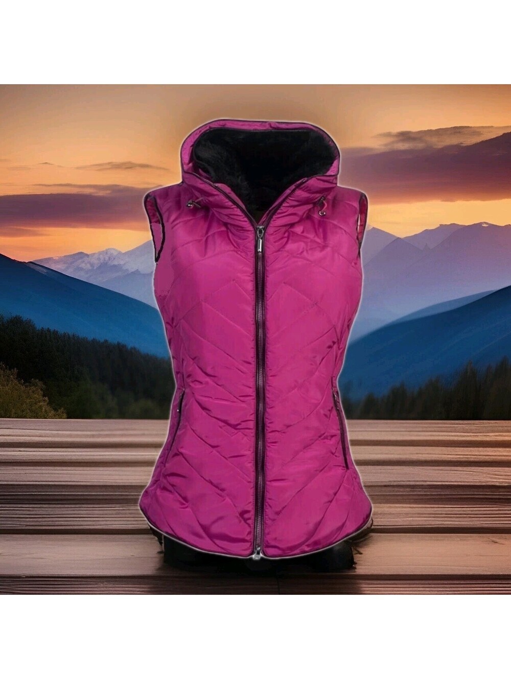 Schockemöhle Quilted Vest Womens XL 40 Purple Puffer Jacket Zip Equestrian Horse